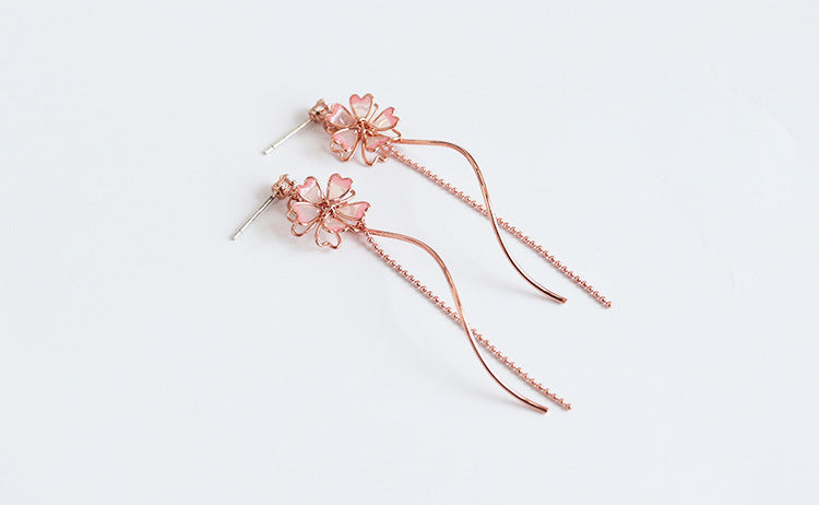 Pink Sakura Floral Drop Earring Earrings/Clip On Earrings