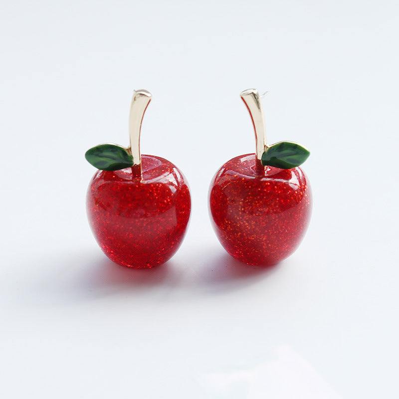 Crystal Clear Apple Earrings/Clip on