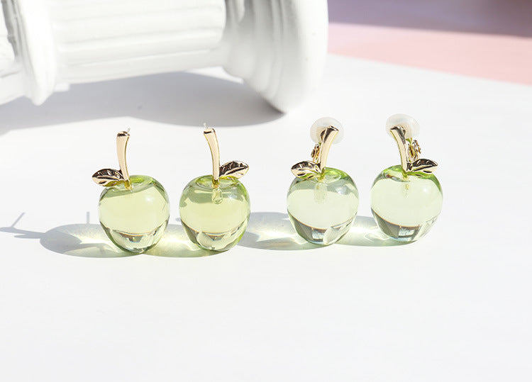 Crystal Clear Apple Earrings/Clip on