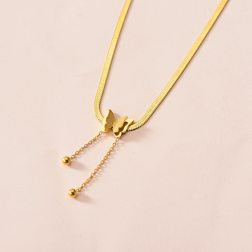 Gold Plated Titanium Butterfly/Heart Herringbone Necklace