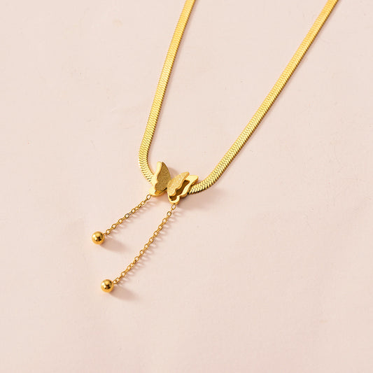 Gold Plated Titanium Butterfly/Heart Herringbone Necklace