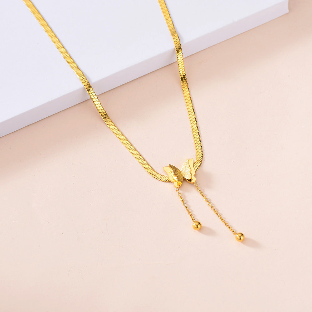 Gold Plated Titanium Butterfly/Heart Herringbone Necklace