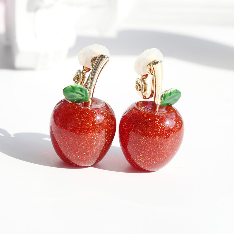 Crystal Clear Apple Earrings/Clip on