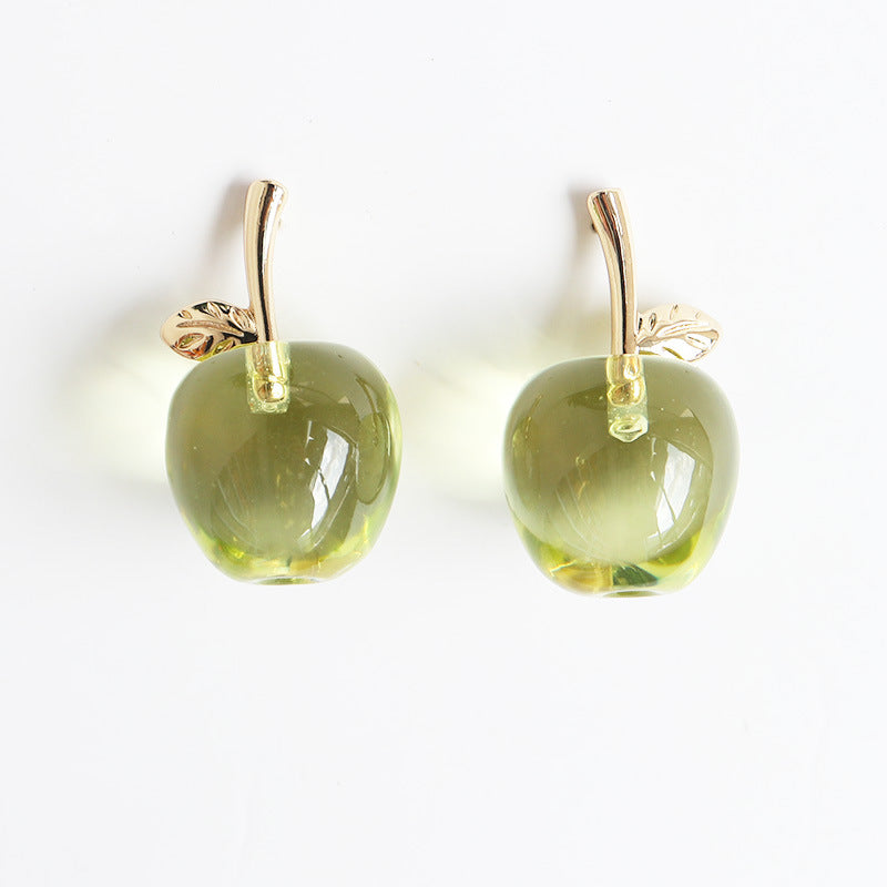 Crystal Clear Apple Earrings/Clip on