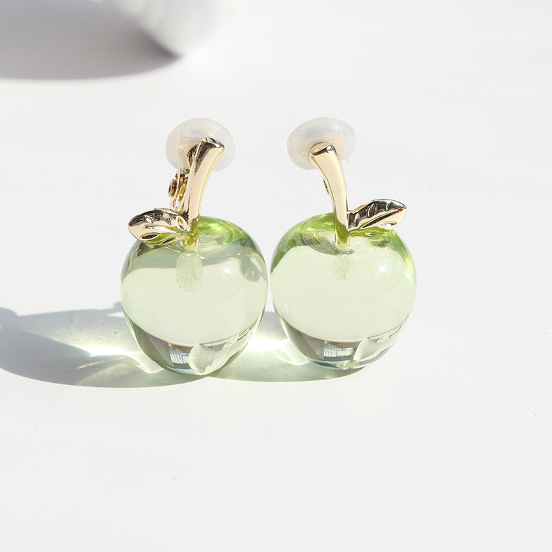 Crystal Clear Apple Earrings/Clip on