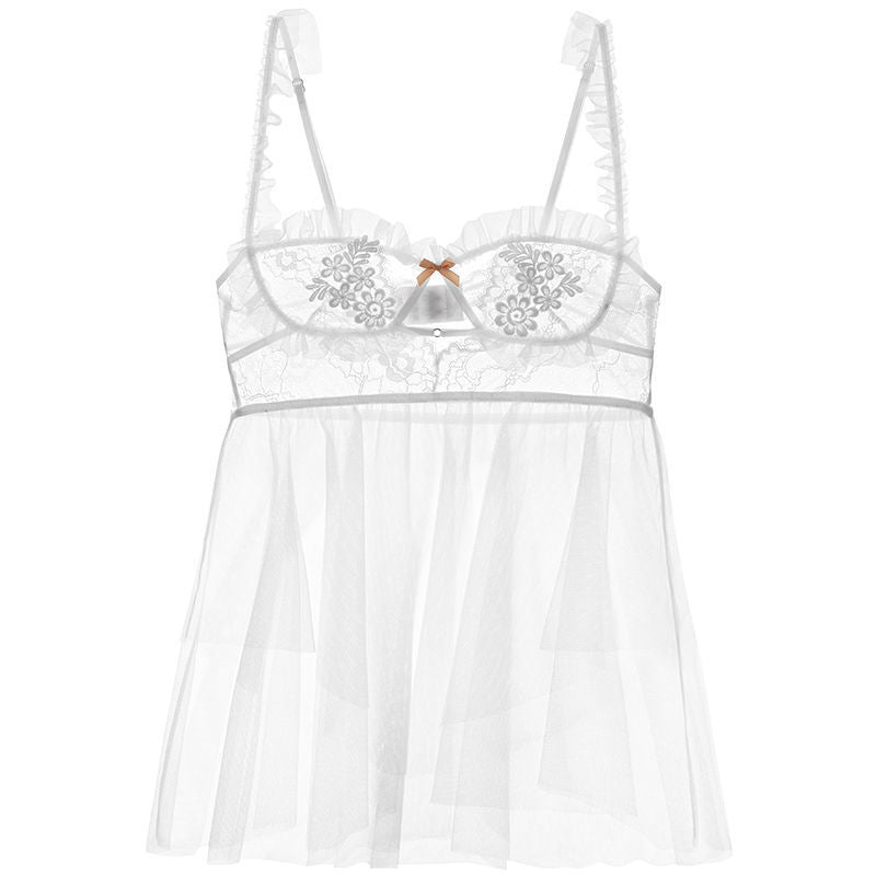 Floral Embroidery Mesh Babydoll Night Dress