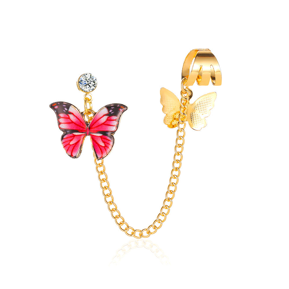 Butterfly Decor Earcuff Chain Earrings