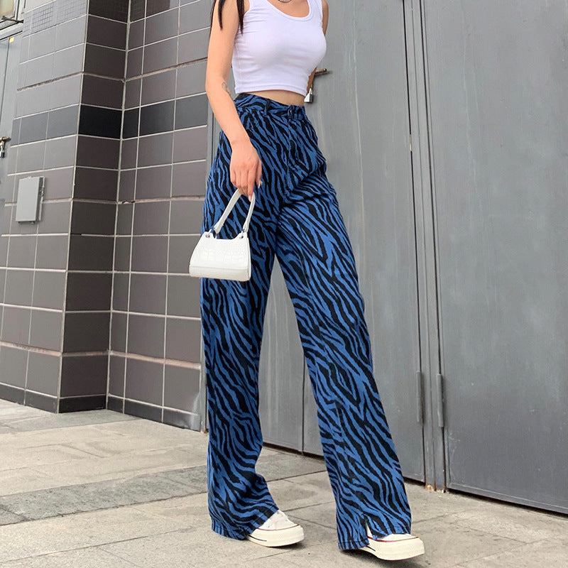 Blue Zebra Design Wide Leg Jean Pant