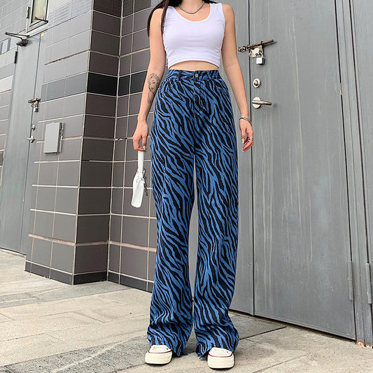 Blue Zebra Design Wide Leg Jean Pant