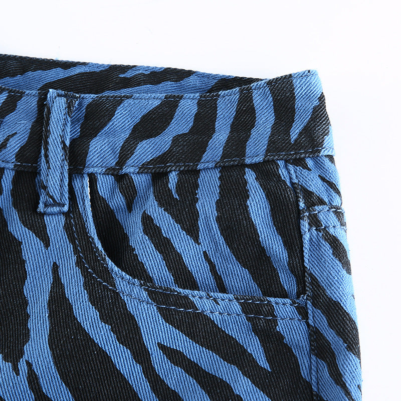 Blue Zebra Design Wide Leg Jean Pant