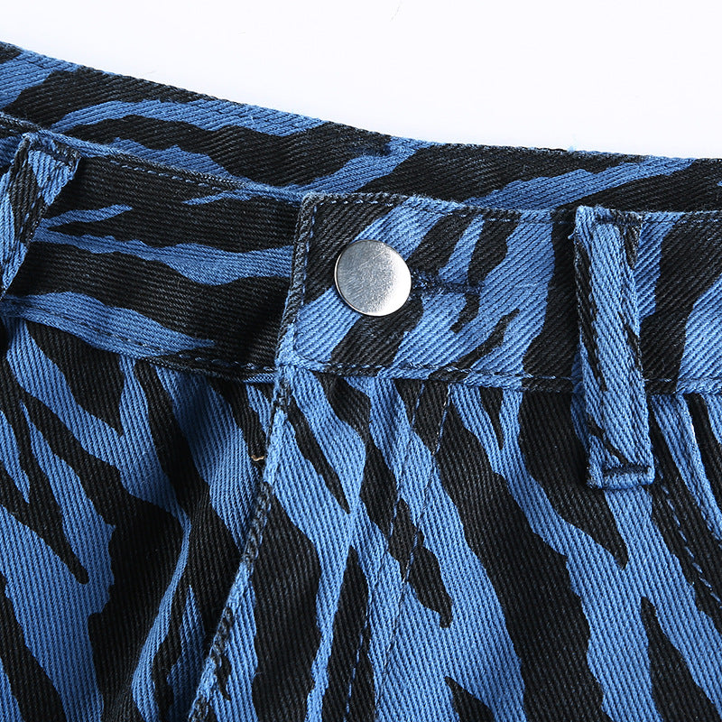 Blue Zebra Design Wide Leg Jean Pant