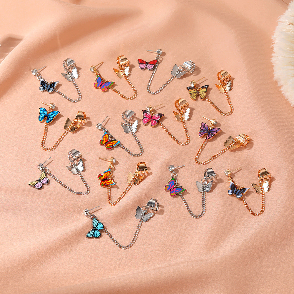 Butterfly Decor Earcuff Chain Earrings