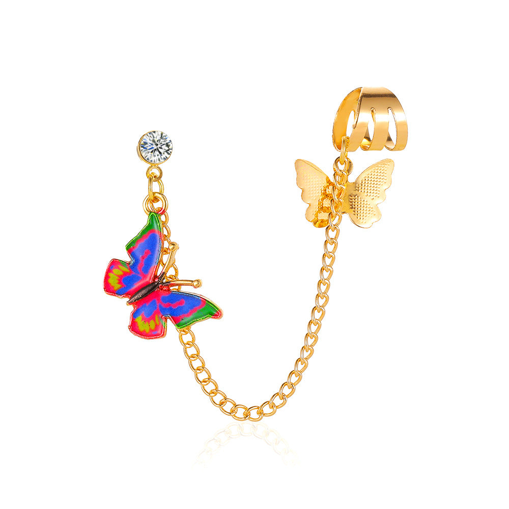 Butterfly Decor Earcuff Chain Earrings