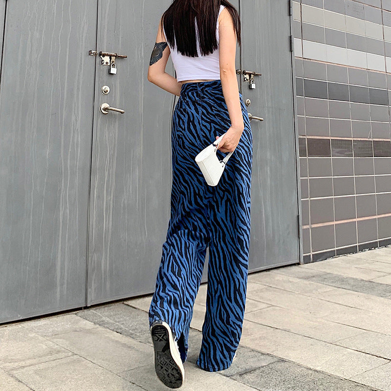 Blue Zebra Design Wide Leg Jean Pant