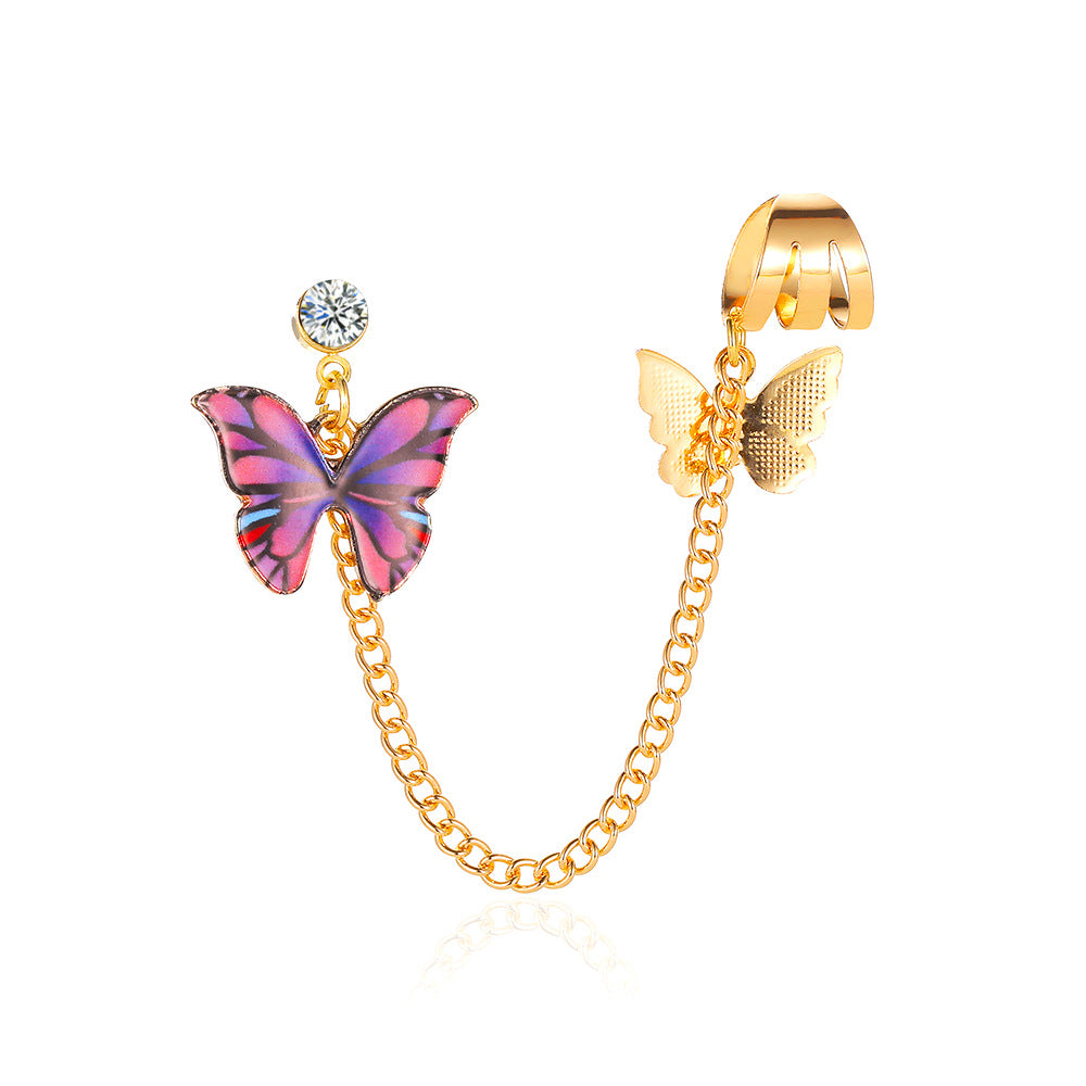 Butterfly Decor Earcuff Chain Earrings