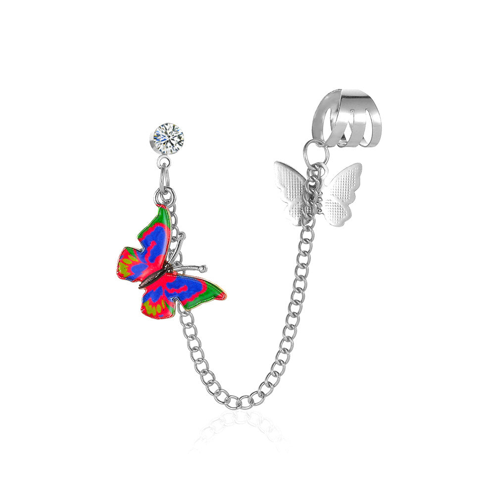 Butterfly Decor Earcuff Chain Earrings