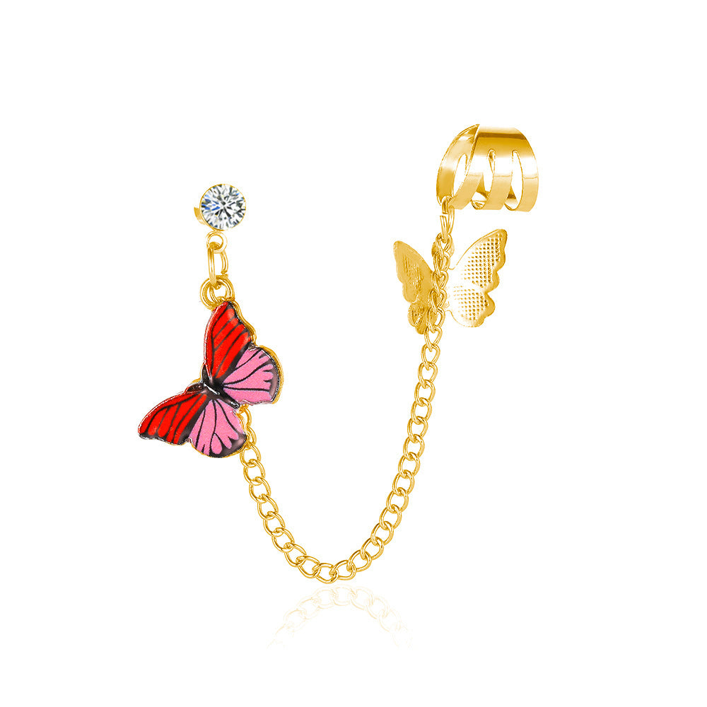 Butterfly Decor Earcuff Chain Earrings