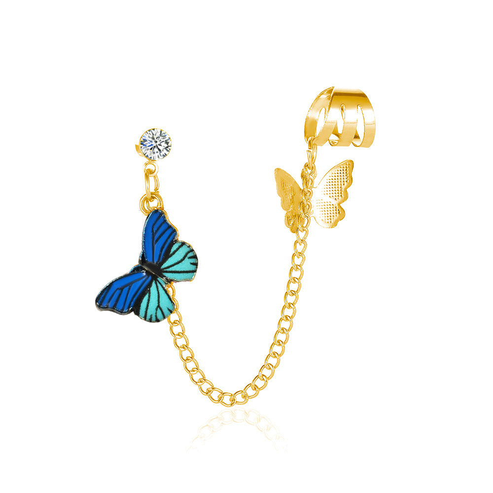 Butterfly Decor Earcuff Chain Earrings