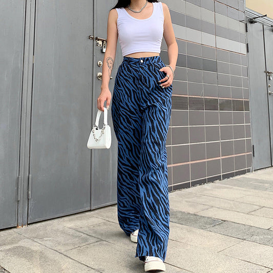 Blue Zebra Design Wide Leg Jean Pant