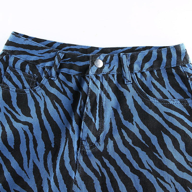 Blue Zebra Design Wide Leg Jean Pant