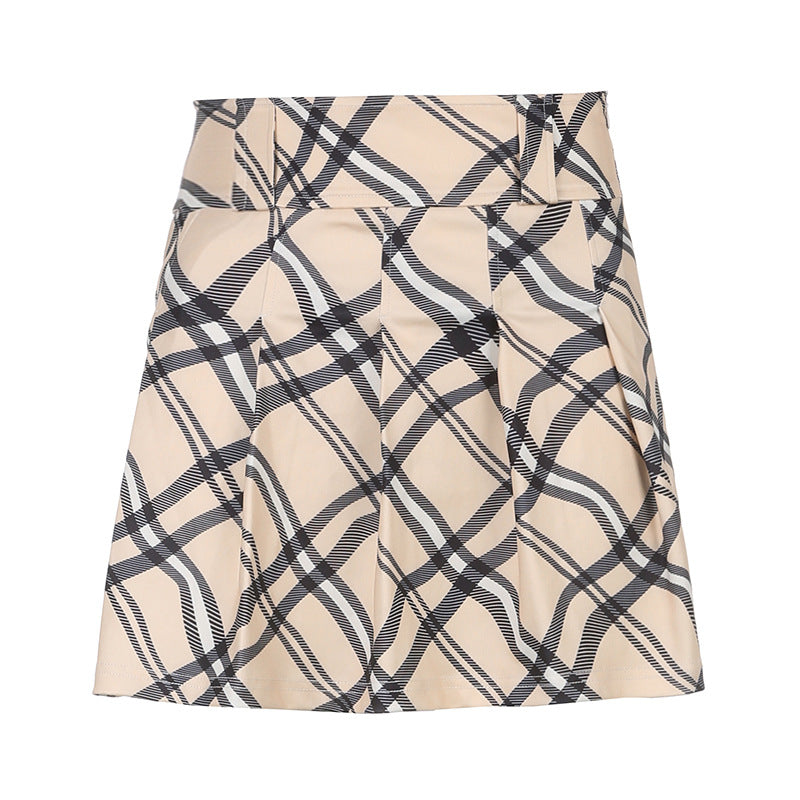 Grid Pattern Halter Top A-line Skirt Set