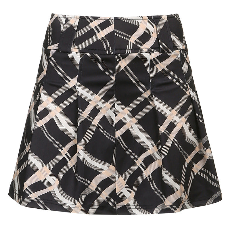 Grid Pattern Halter Top A-line Skirt Set