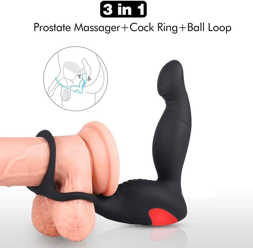 Men 3IN1 Prostate Massager Cock Ring Ball Loop Wireless Remote Control - M I I X A S