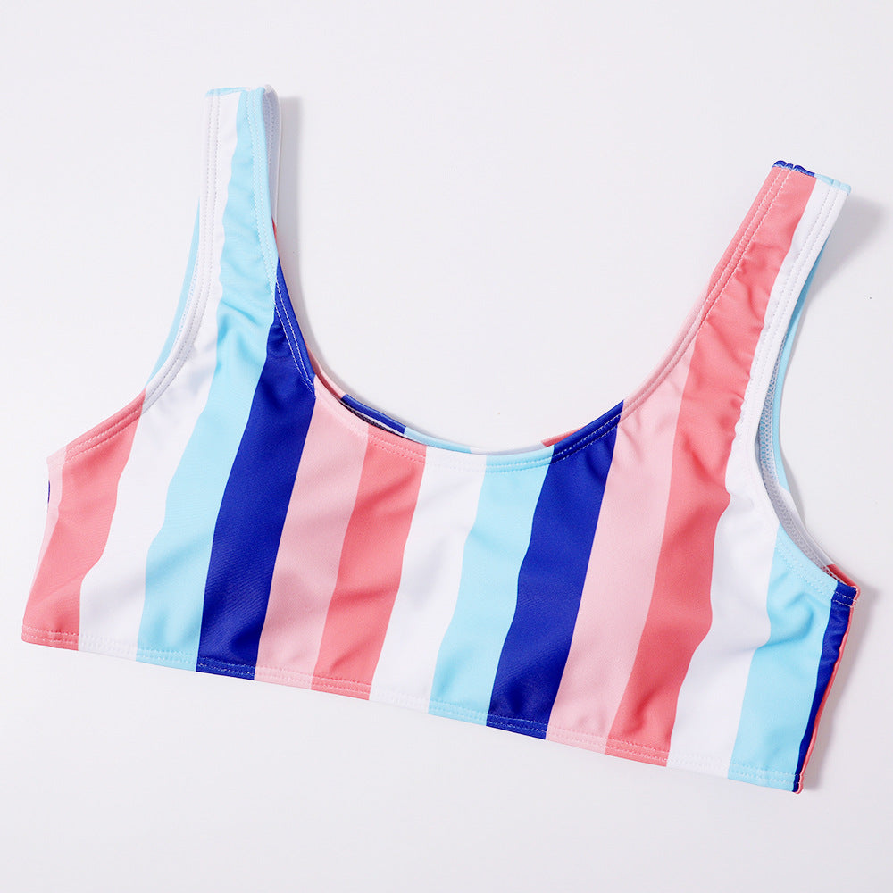 Multicolor Strip High Waist Bikini Beachwear Swimsuit