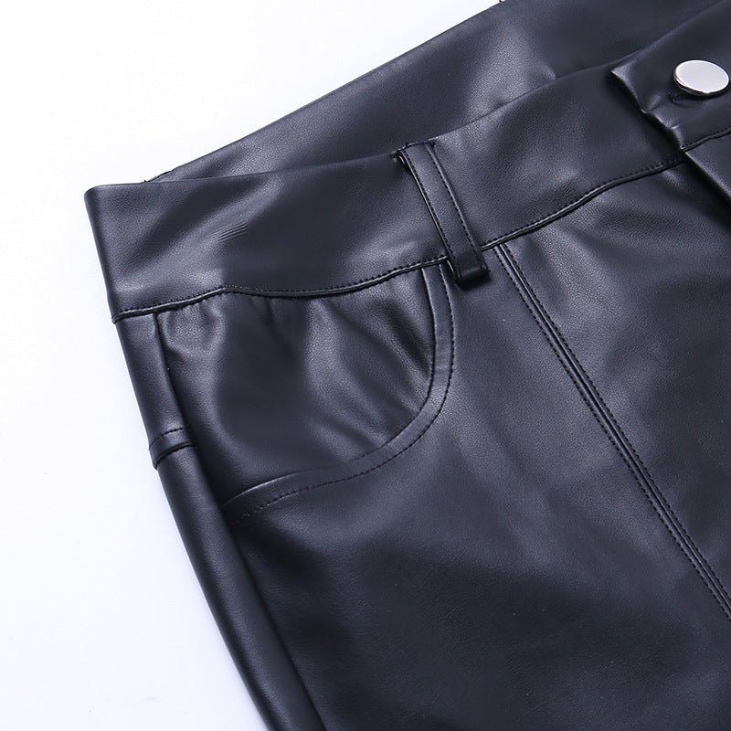 Leather Skinny Fit Split Pants