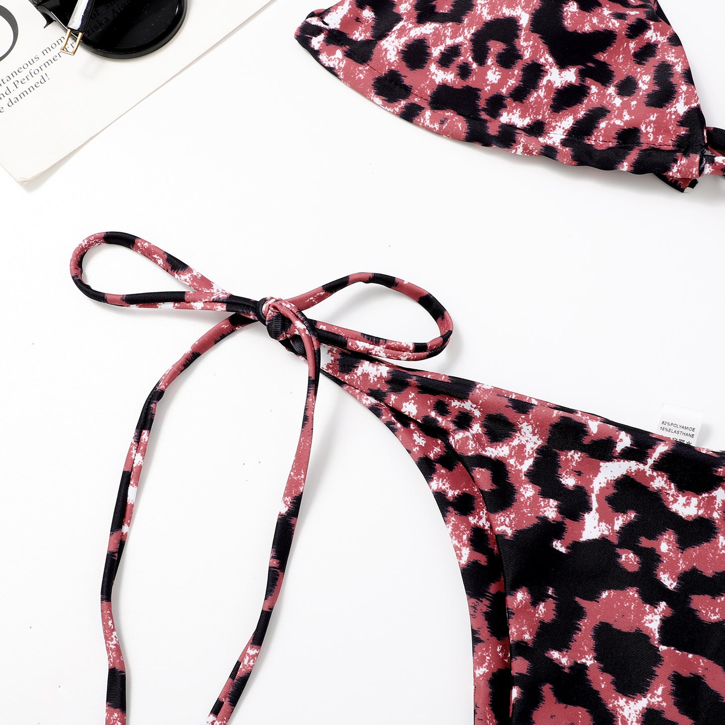 Leopard Print Triangle Halter Side Tie Bikini Set