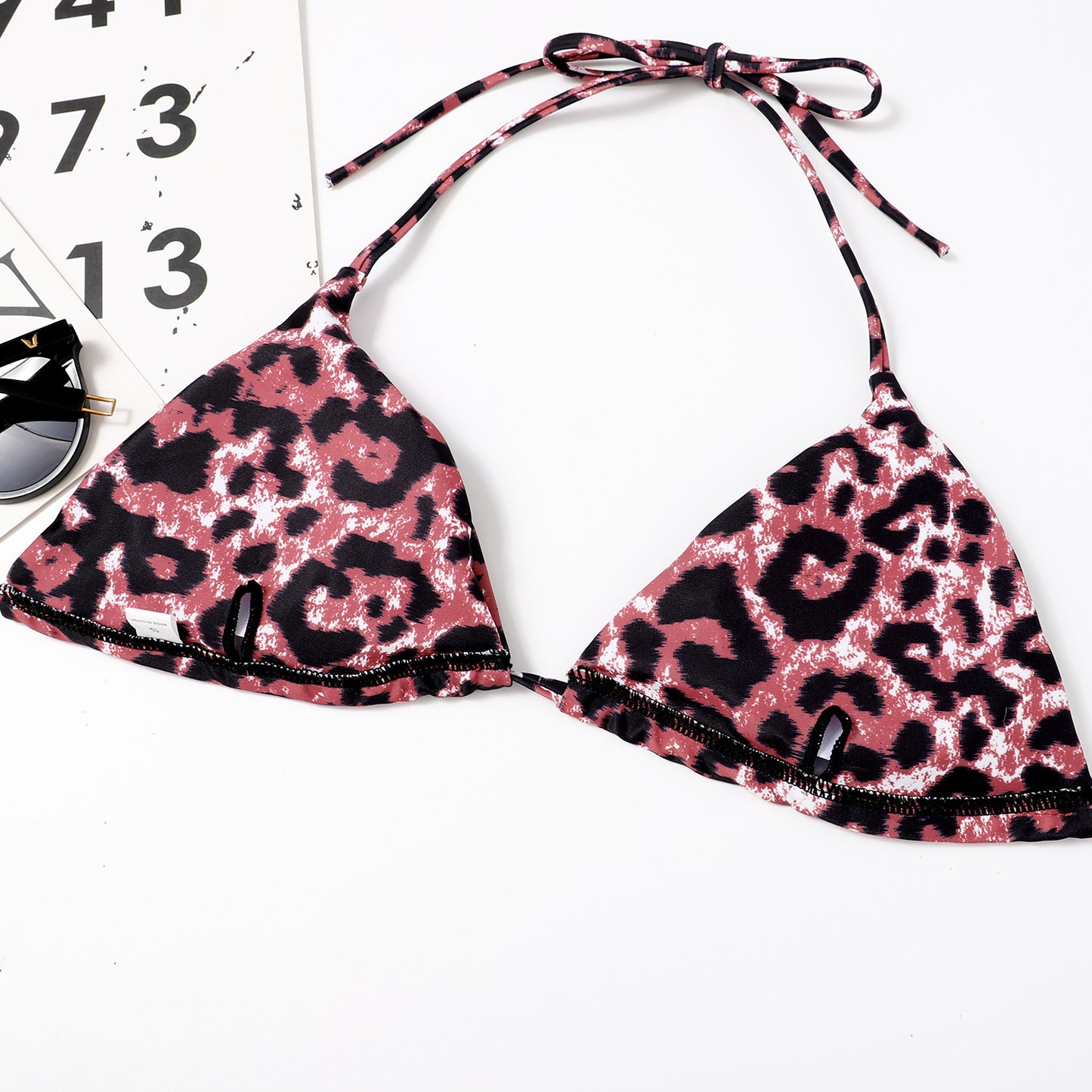 Leopard Print Triangle Halter Side Tie Bikini Set