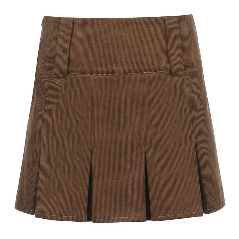 Corduroy High Waist Pleated Mini Short Skirt