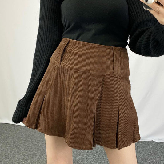 Corduroy High Waist Pleated Mini Short Skirt