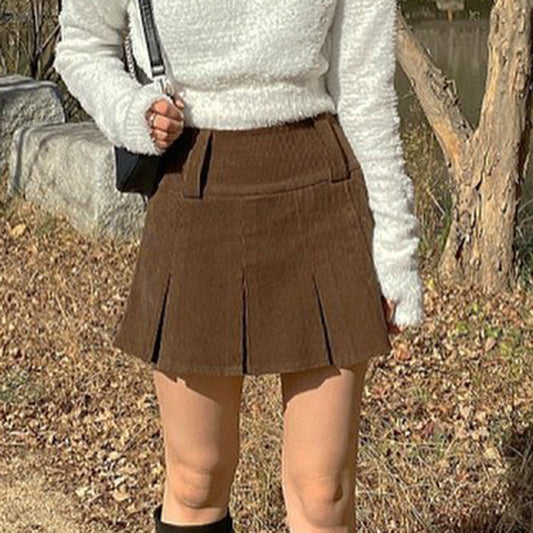 Corduroy High Waist Pleated Mini Short Skirt