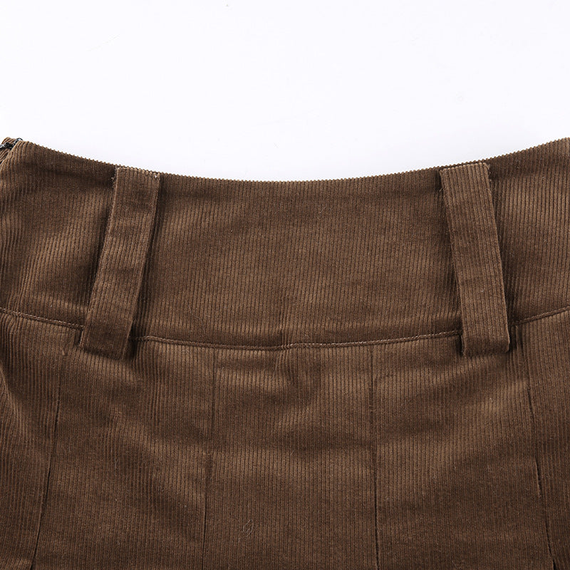 Corduroy High Waist Pleated Mini Short Skirt