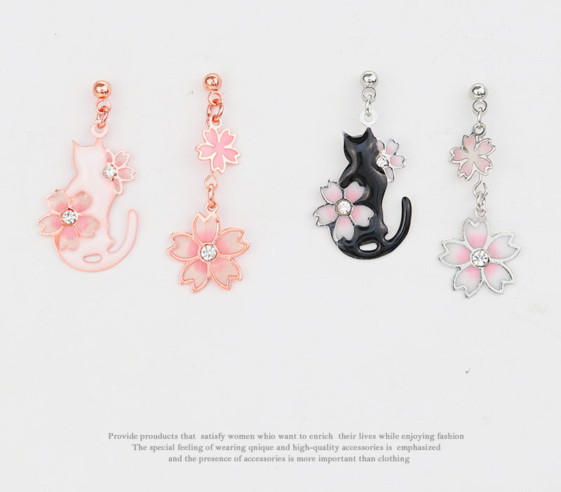 Sakura Floral Cat Earrings/Clip on Earring