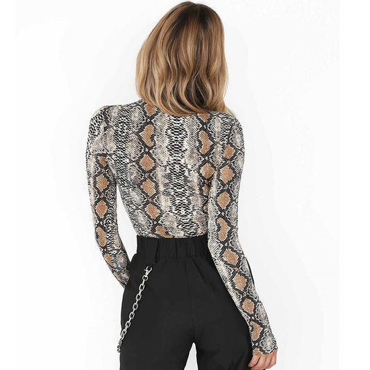 Snake Print Long Sleeve Bodysuit