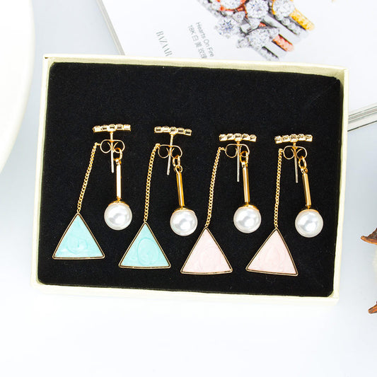 Pearl Decor Triangle Drop Earrings