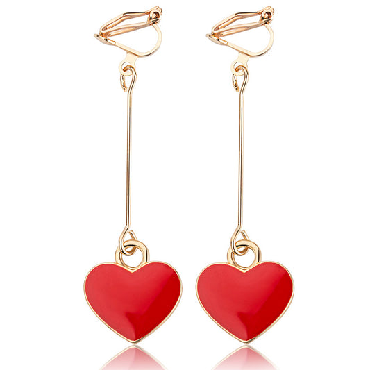 Heart Dangle Earrings No Piercing