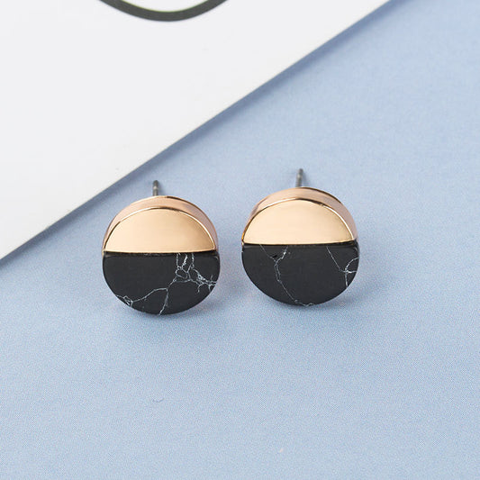 Circle Half-Turquoised Black Earrings