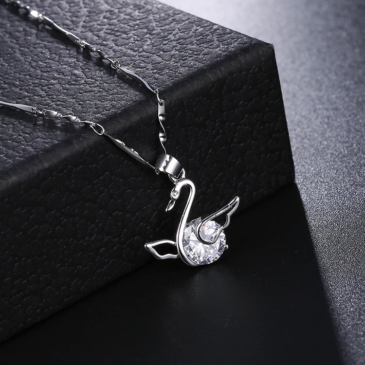 Swan Design Zircon Pendant Necklace X648-4