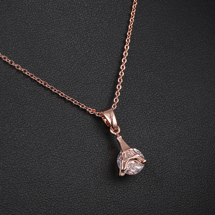 Rose Gold Tower Zircon Pendant Necklace