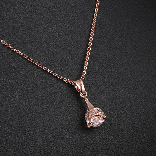 Rose Gold Tower Zircon Pendant Necklace