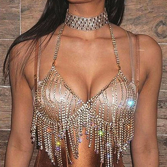 Tassel Rhinestone Halter Body Chain