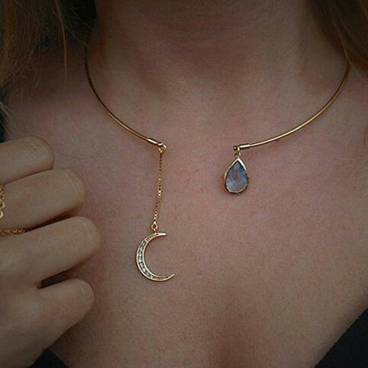 Moon & Water Droplets Necklace