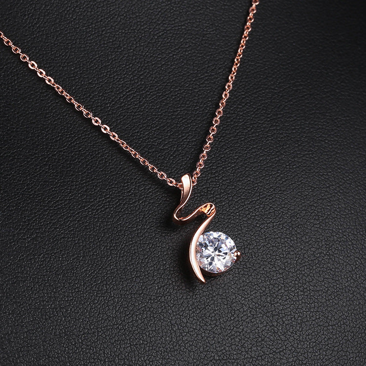 Rose Gold Wave Zircon Necklace