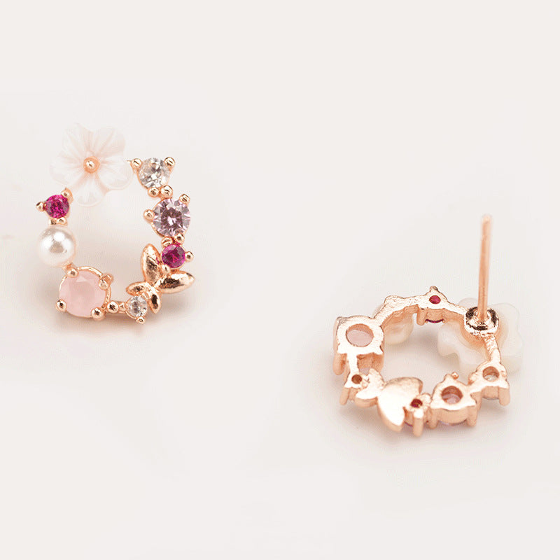 Rhinestone Pearl Floral Earrings