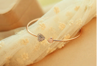 Open Bangle Gold Plated Heart Rhinestone Bracelet