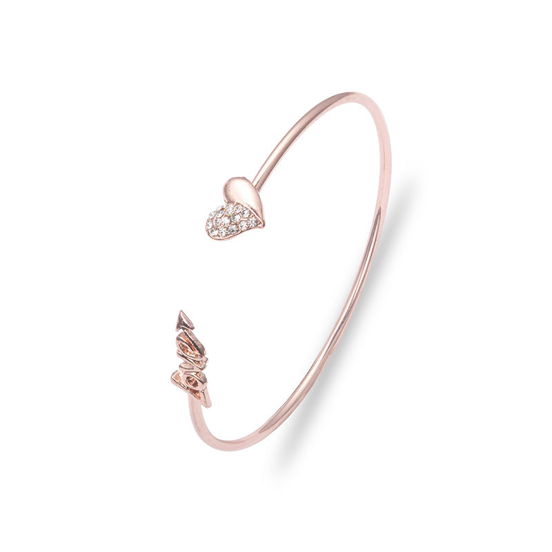 Rhinestone Rose Gold Open Bangle Couple Bracelet