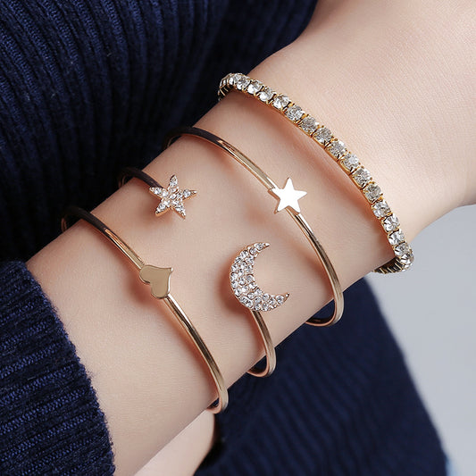 4pcs Moon Stars Rhinestone Series Bracelet